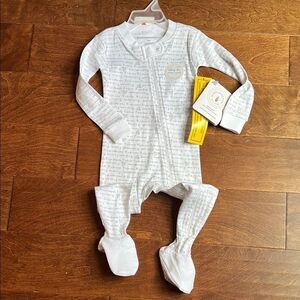 Burt's Bees Baby White One Piece with Integrated Footies